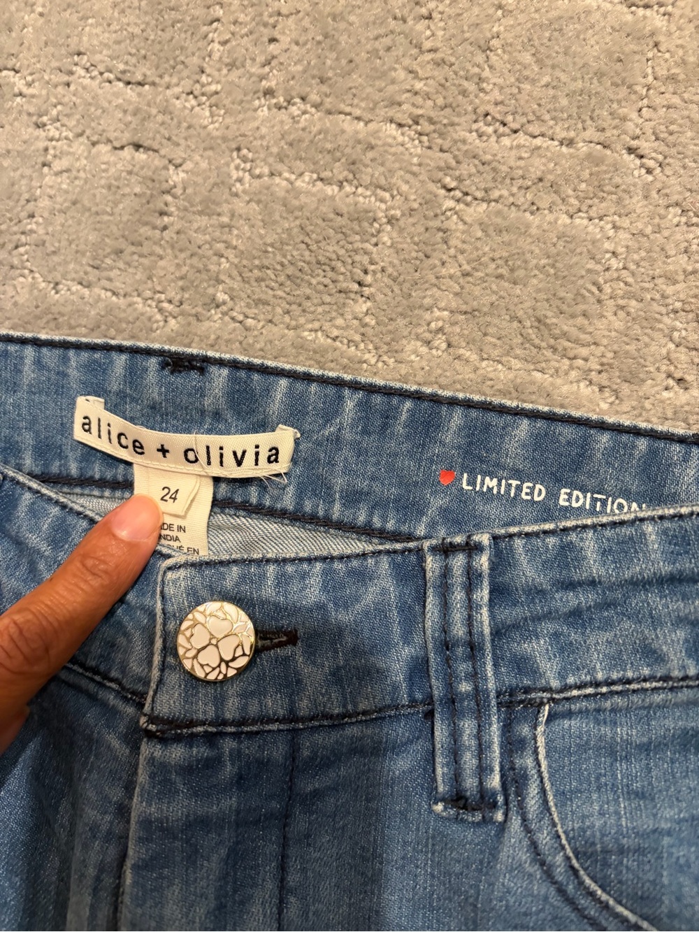 Alice + Olivia Light Blue Flare Jeans with Black Embroidery Limited Edition - Picture 4 of 8